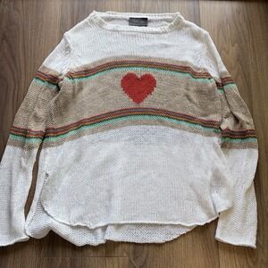 Anthropologie Wooden Ships Sweater Heart Accent Stripes Open Knit XS Read